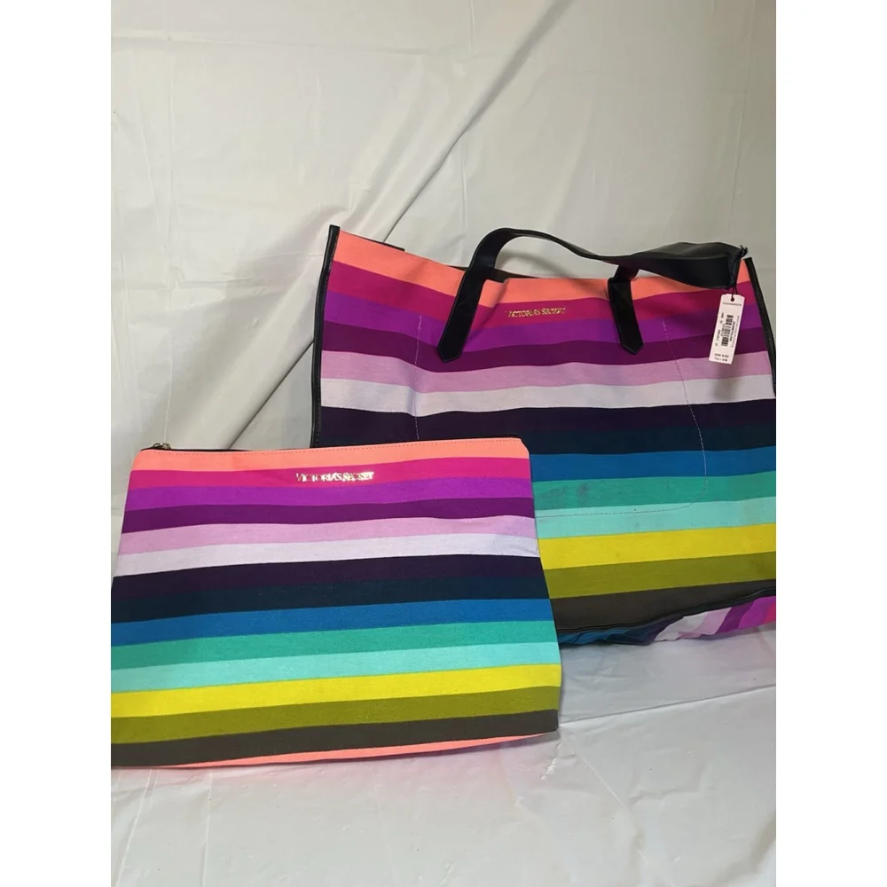 Victoria's Secret beach summer Oversized Shoulder Tote Bright Striped Bag new_2